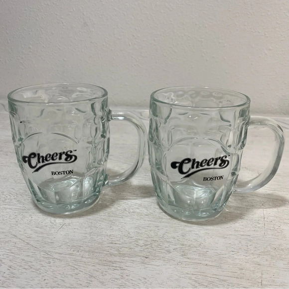 SET 2 Cheers Beer Mug Clear Dimpled Glass Stein 16oz. Boston - Picture 1 of 5